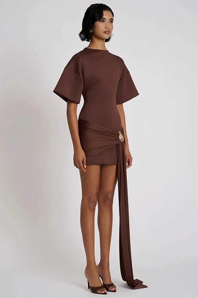 Short Sleeve O Neck High Waist Mini Dress