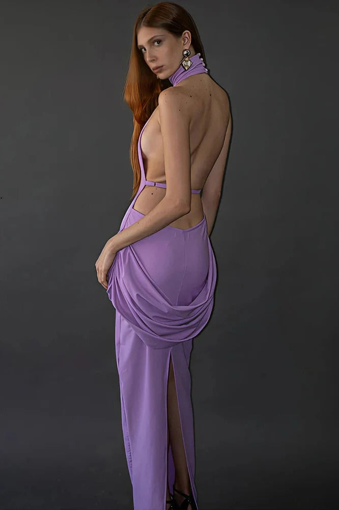 Backless Patchwork Off-Shoulder Sleeveless Bodycon Maxi Dress