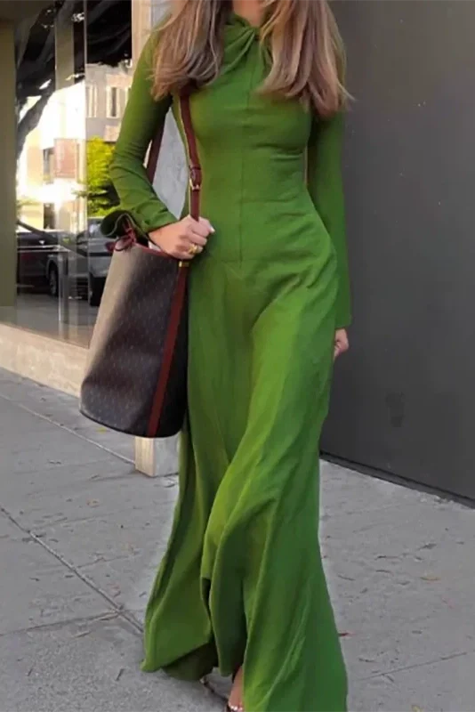 Elegant Long Sleeve High Waist Slim Maxi Dress