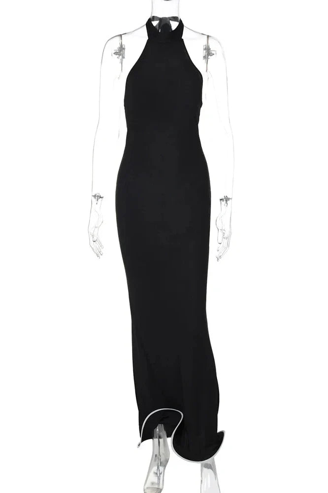 Backless Patchwork Off-Shoulder Sleeveless Bodycon Maxi Dress