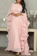 O-Neck High Waist Backless Lace Up Long Sleeve Maxi Dress