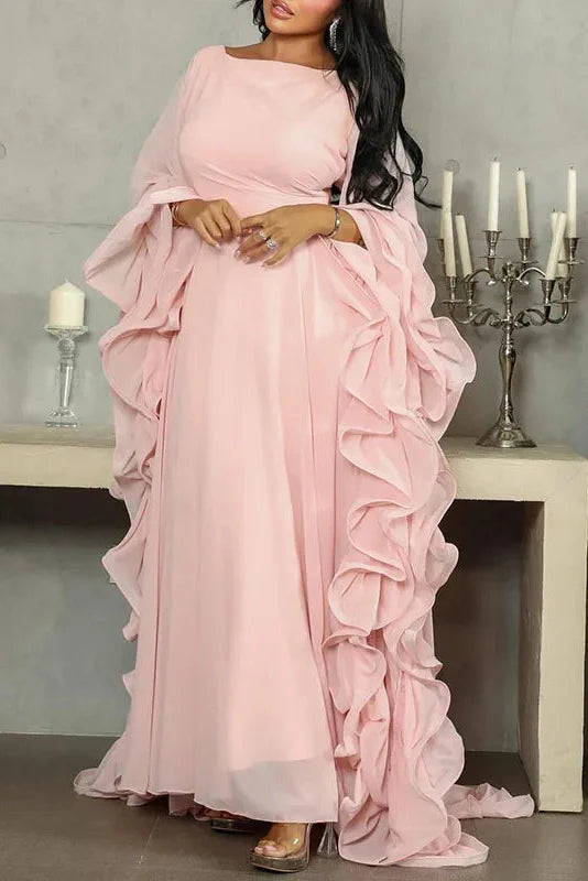 O-Neck High Waist Backless Lace Up Long Sleeve Maxi Dress