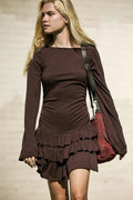 Long Sleeve O Neck High Waist A-line Mini Dress