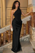 One-Shoulder Patchwork High Waist Slim Maxi Dress