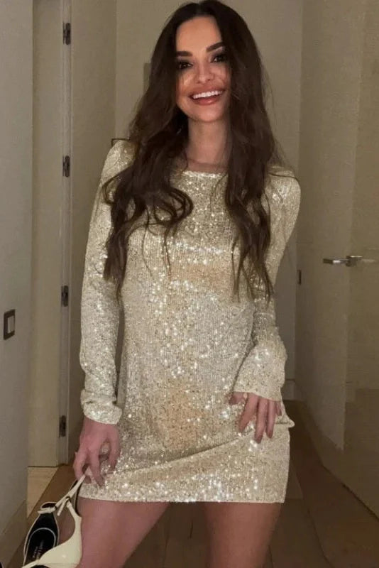 Elegant High Waist Slim Long Sleeve Mini Dress
