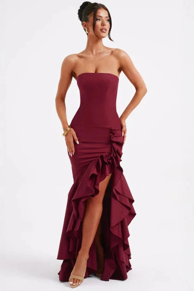 Strapless Off-shoulder Sleeveless Backless High Split Maxi Dress