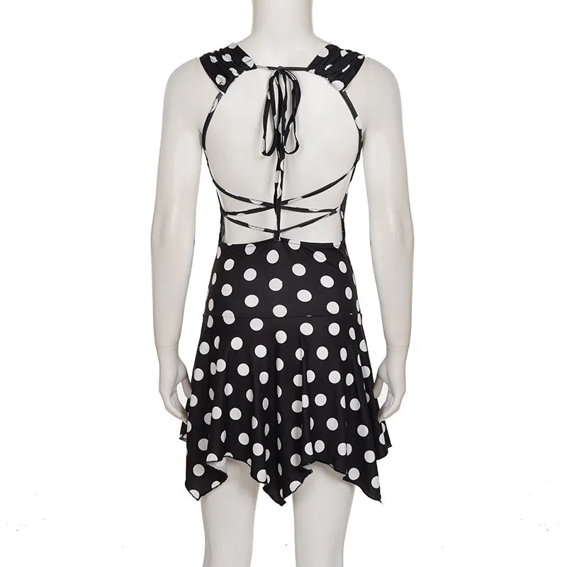 Polka Dot Off-Shoulder Long Sleeve Patchwork Mini Dress