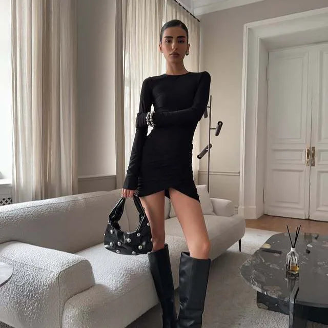 O Neck Long Sleeve Bodycon Mini Dress