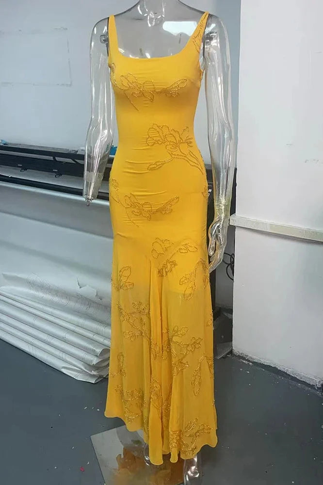 Spaghetti Strap Backless Sleeveless Lace-Up Bodycon Maxi Dress