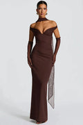 Scarf Collar Off-Shoulder Strapless Backless Maxi Dress
