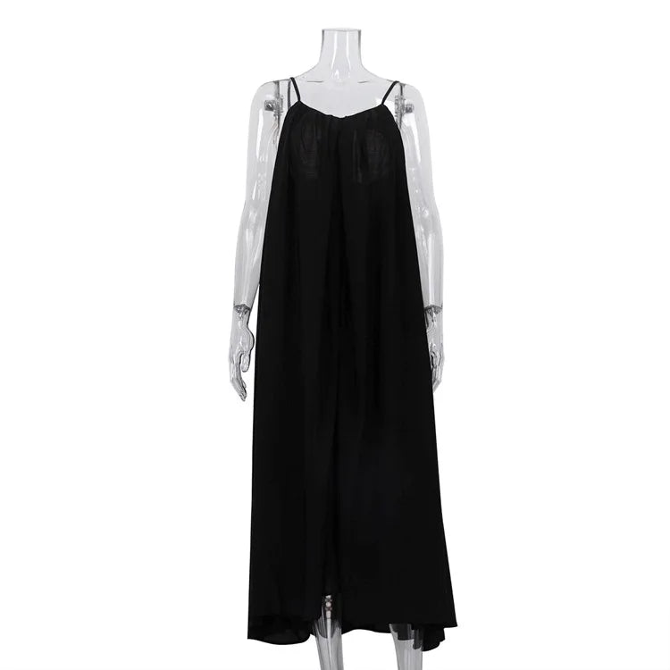 Spaghetti Strap Backless Loose Maxi Dress