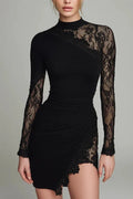 Hollow Out Slim A-Line O-Neck High Waist Lace Mini Dress
