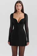 Plunge Neck Long Sleeve Backless Mini Dress