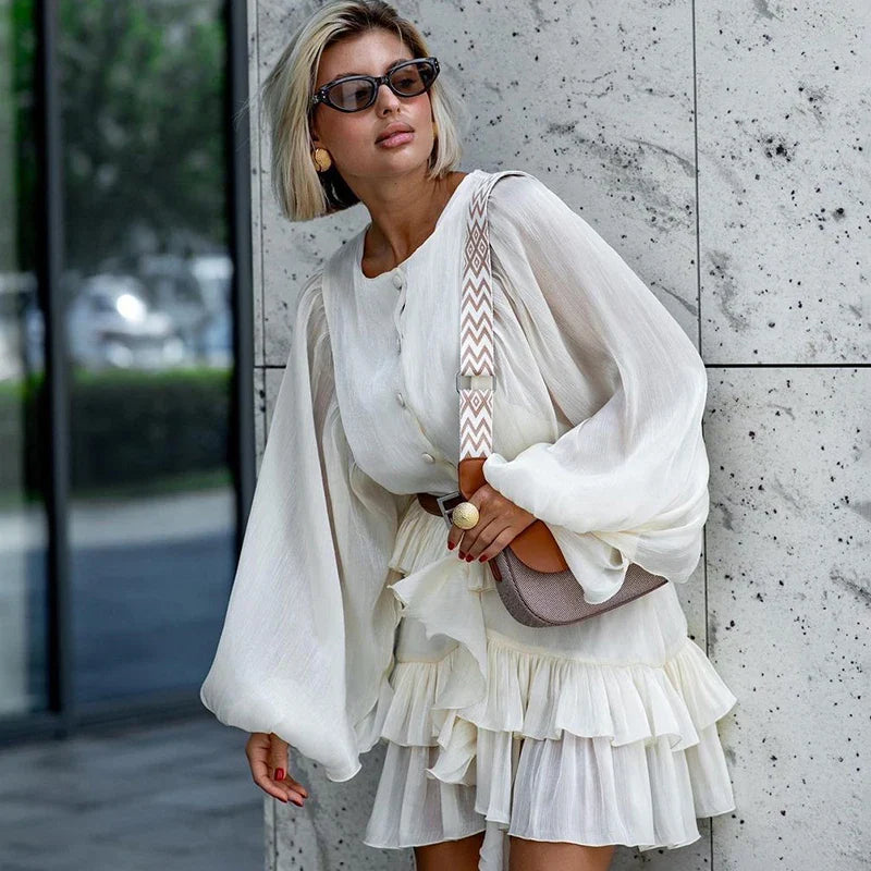 Elegant Long Sleeve See Through Mini Dress