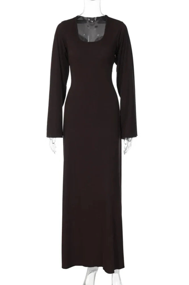 Lace-up Long Sleeve Bodycon Maxi Dress