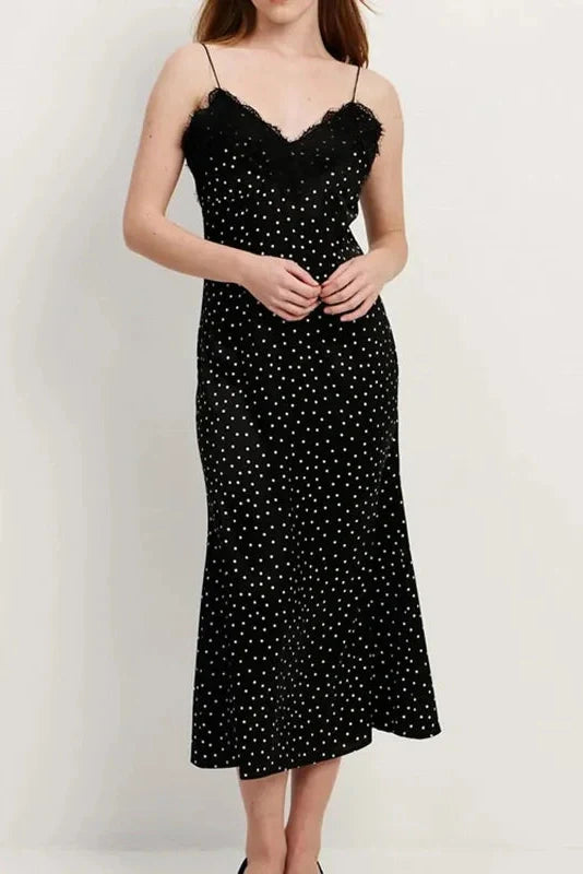 Lace V-Neck Backless High Waist Midi Dress