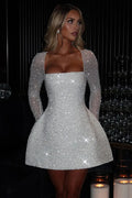 Long Sleeve Backless Lace-up High Waist A-line Mini Dress