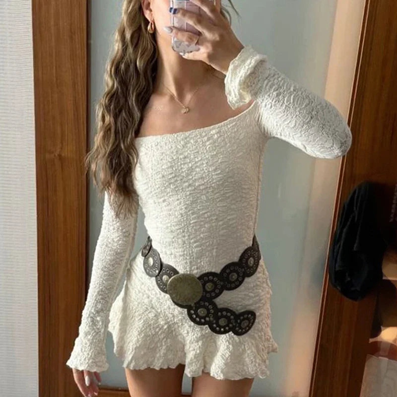 Elegant Lace Backless Patchwork Mini Dress