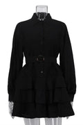 Elegant Long Sleeves Single-Breasted Belt Mini Dress