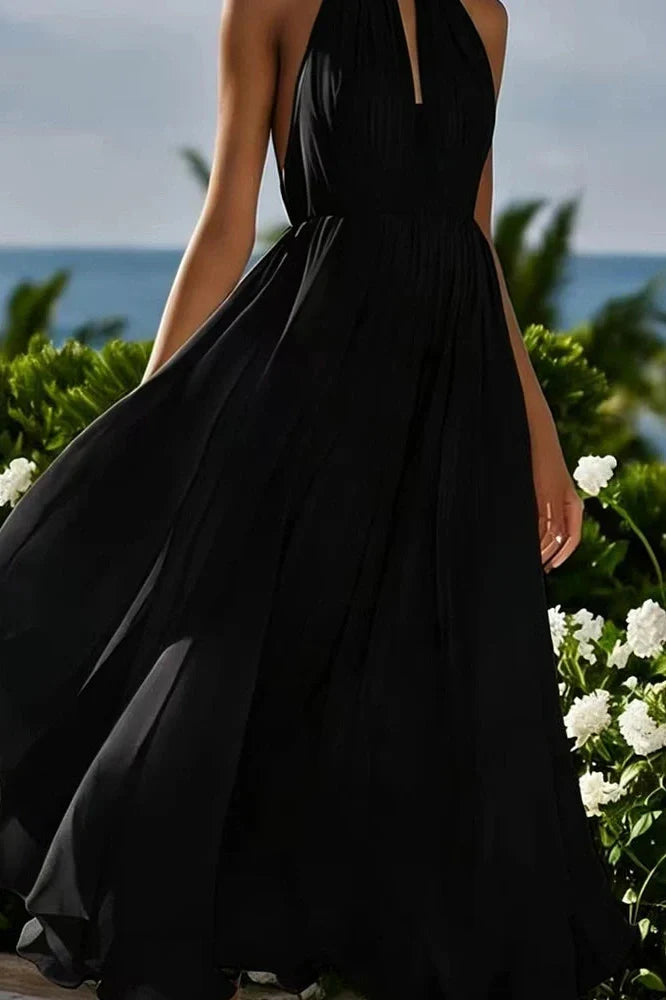 Elegant Sleeveless Loose High Waist Pleated Maxi Dress