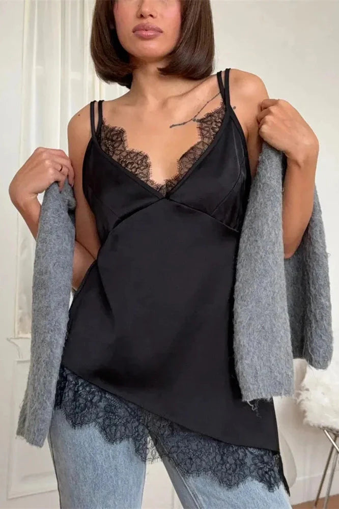 Lace V-Neck Backless High Waist Patchwork Mini Dress