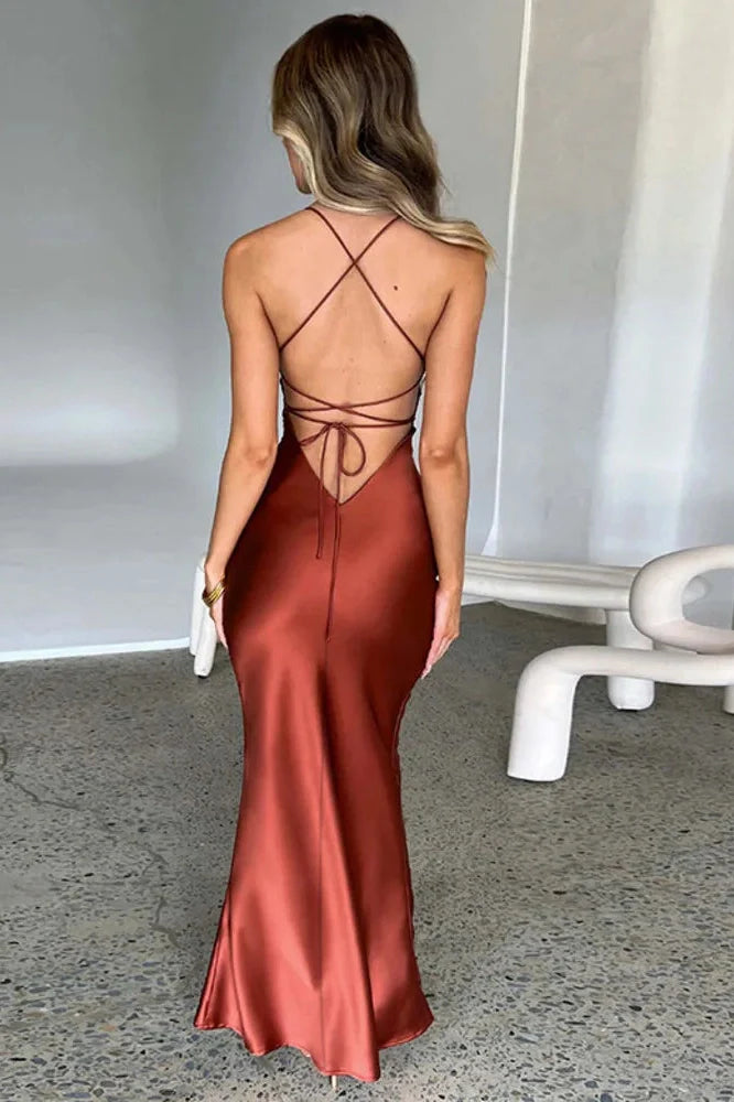 Backless Spaghetti Strap Sleeveless Bodycon Maxi Dress