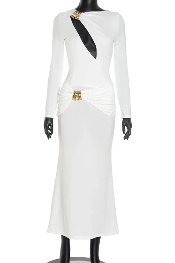 Hollow Out Long Sleeve Bodycon Maxi Dress