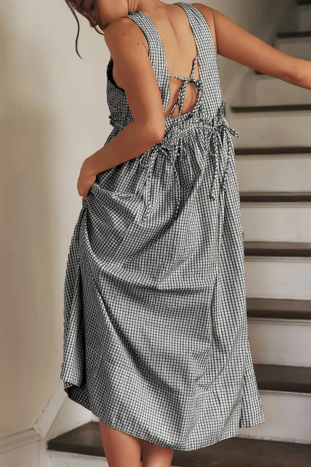 Sleeveless Plaid Print Loose Maxi Dress
