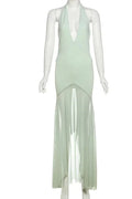 Elegant Backless Deep V-Neck Slim Maxi Dress
