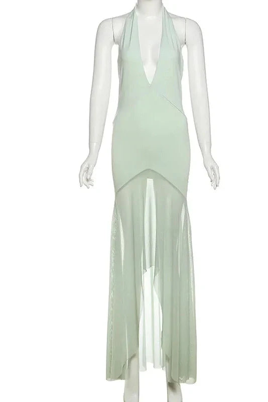 Elegant Backless Deep V-Neck Slim Maxi Dress
