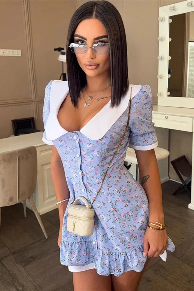 Printed Slim Short Sleeve Bodycon Mini Dress