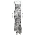 Printed  Spaghetti Strap Lace Up Maxi Dress