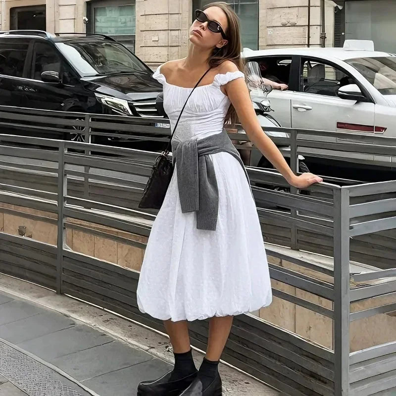 Off Shoulder Lace Up Backless Sleeveless Maxi Dress