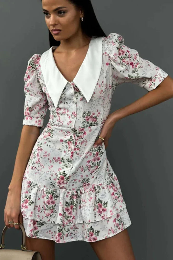 Short Sleeve Turn-down Collar Mini Dress