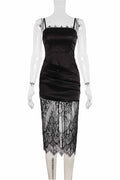 Lace See-Through Patchwork Backless Slim Midi Dress