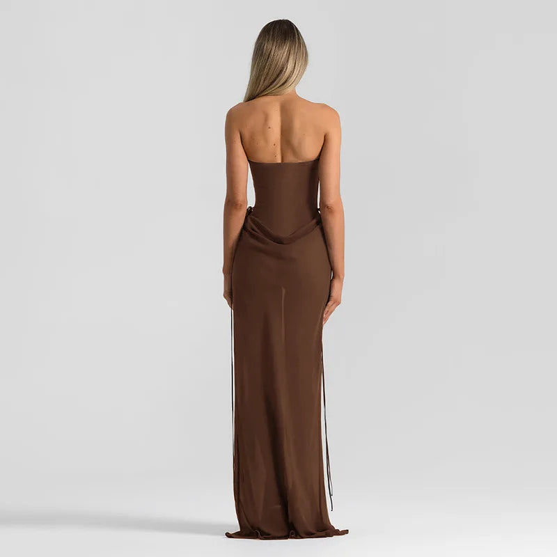 Strapless Lace Up Sleeveless Bodycon Maxi Dress