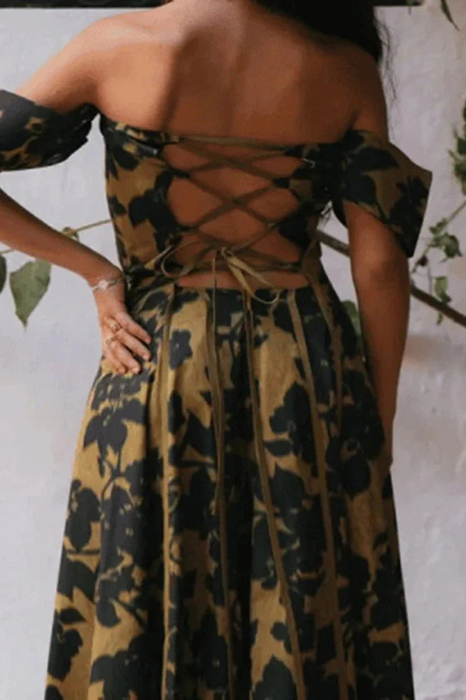 Hollow Out High Waist Pleated Sleeveless Printed Maxi Dress