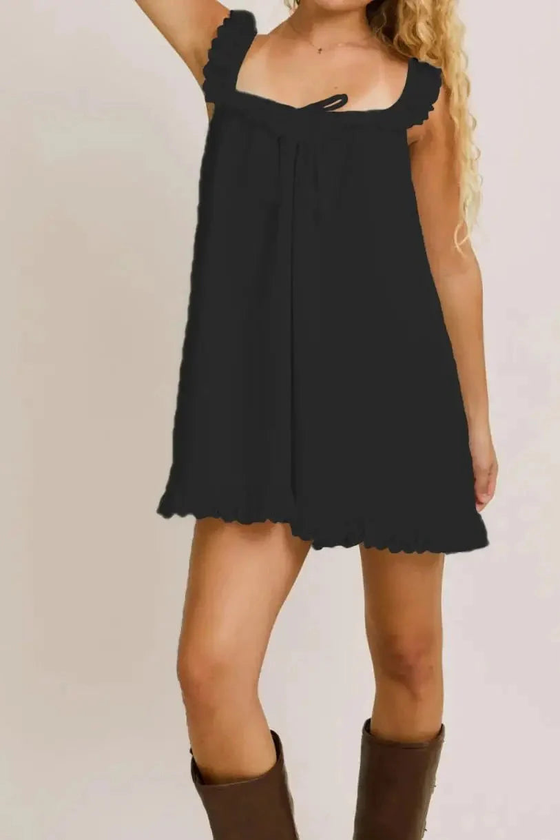 Backless Lace-Up Loose Pleated Sleeveless Mini Dress