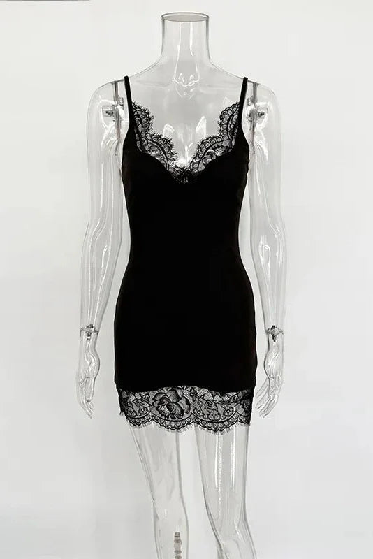 Lace Sleeveless High-Waisted Slim Mini Dress