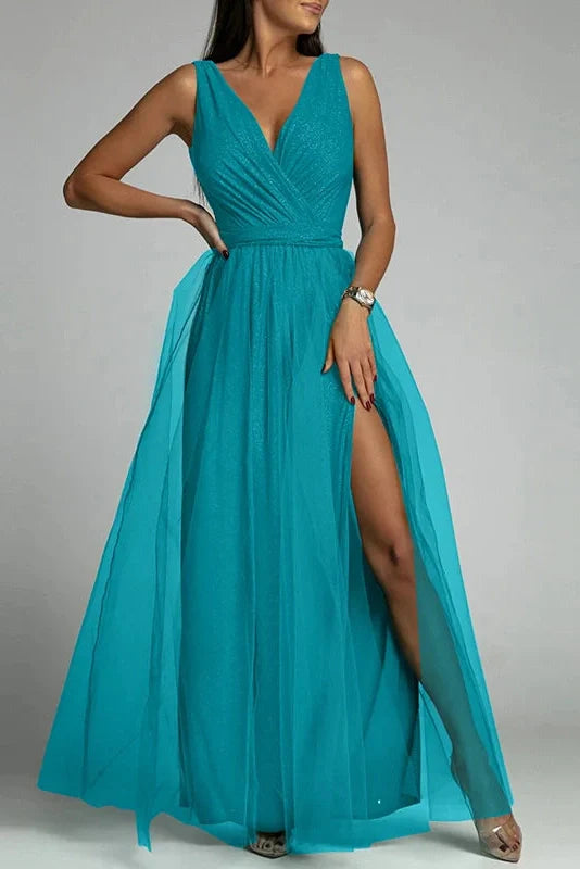 Elegant Lace Sleeveless V Neck Maxi Dress