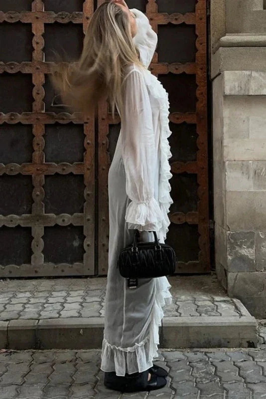 Long-Sleeved Single-Breasted Maxi Dress