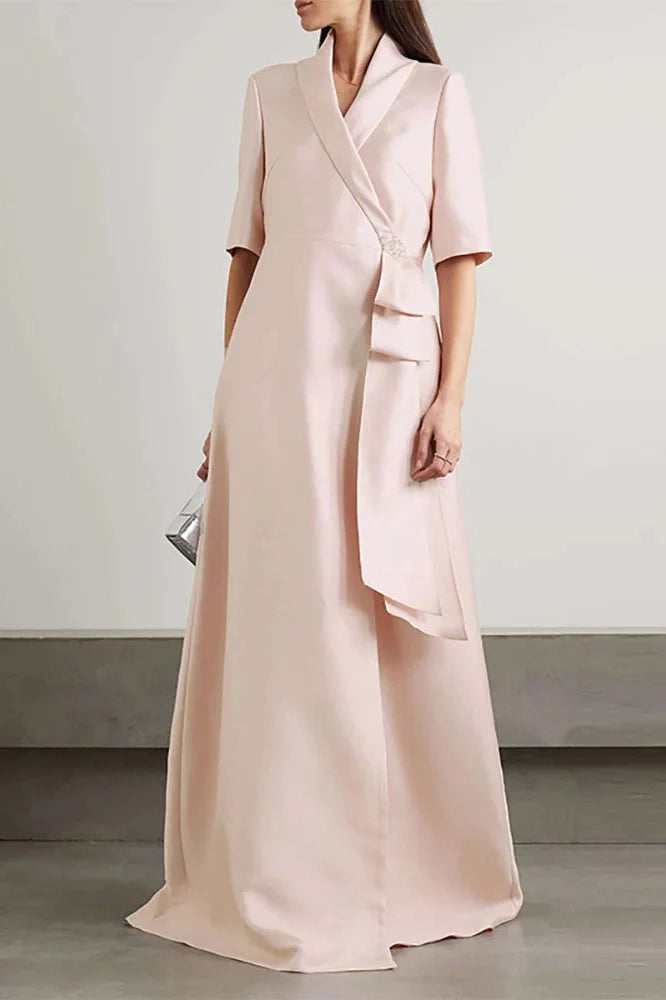 V-Neck High Waist A-Line Half Sleeve Maxi Dress