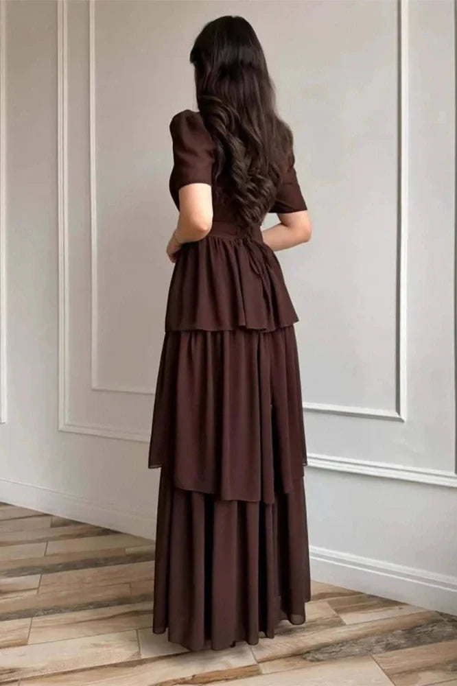 O-Neck Pleat High Waist Maxi Dress