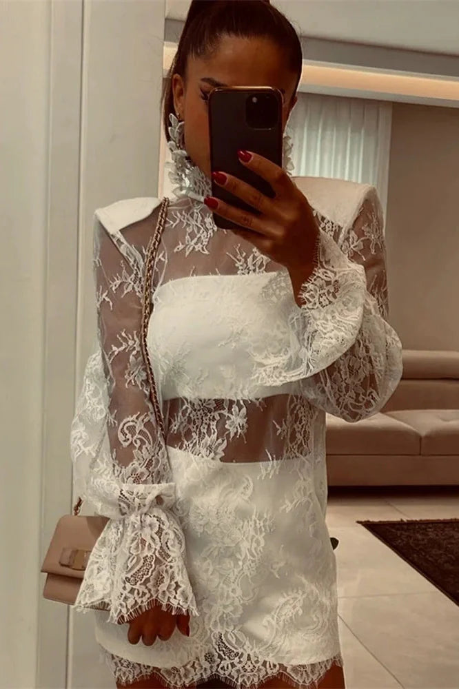 Hollow Out Lace Patchwork Mini Dress