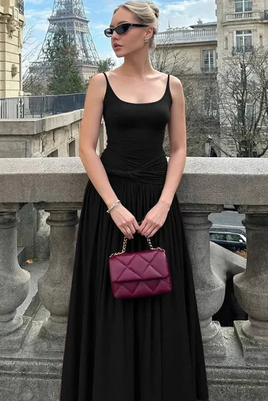 Elegant Slim Pleated High Waist Sleeveless Maxi Dress