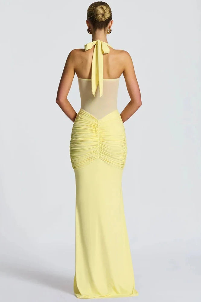 Backless Patchwork Off-Shoulder Sleeveless Bodycon Maxi Dress