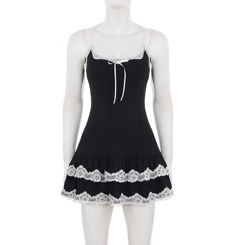 Lace Sleeveless High Waist Slim Mini Dress