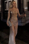 See-Through Split Long Sleeve Slim Maxi Dress