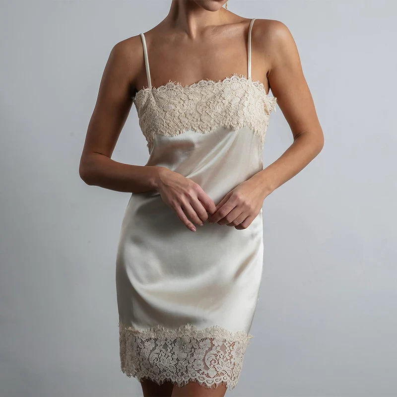 Lace Sleeveless Loose Spaghetti Strap Mini Dress