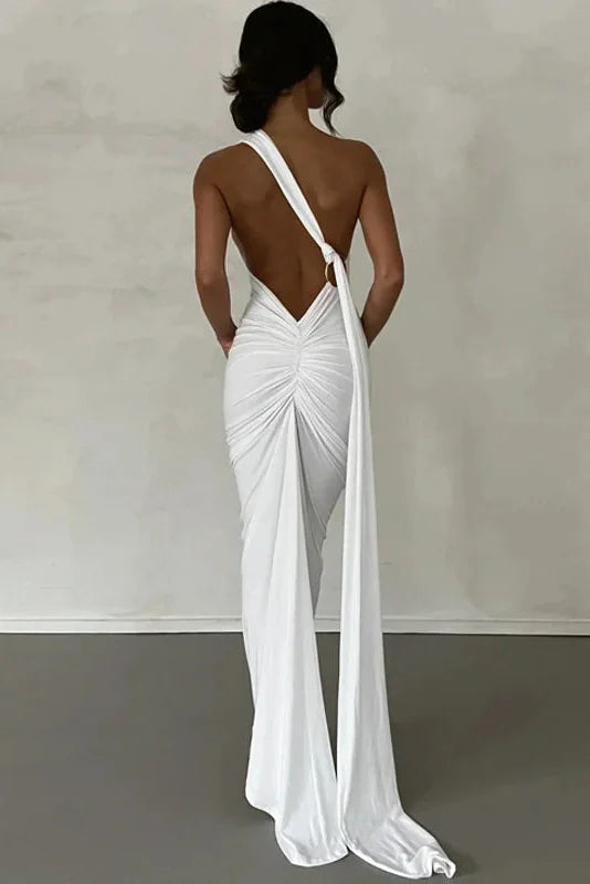 Oblique Shoulder Sleeveless Backless Maxi Dress